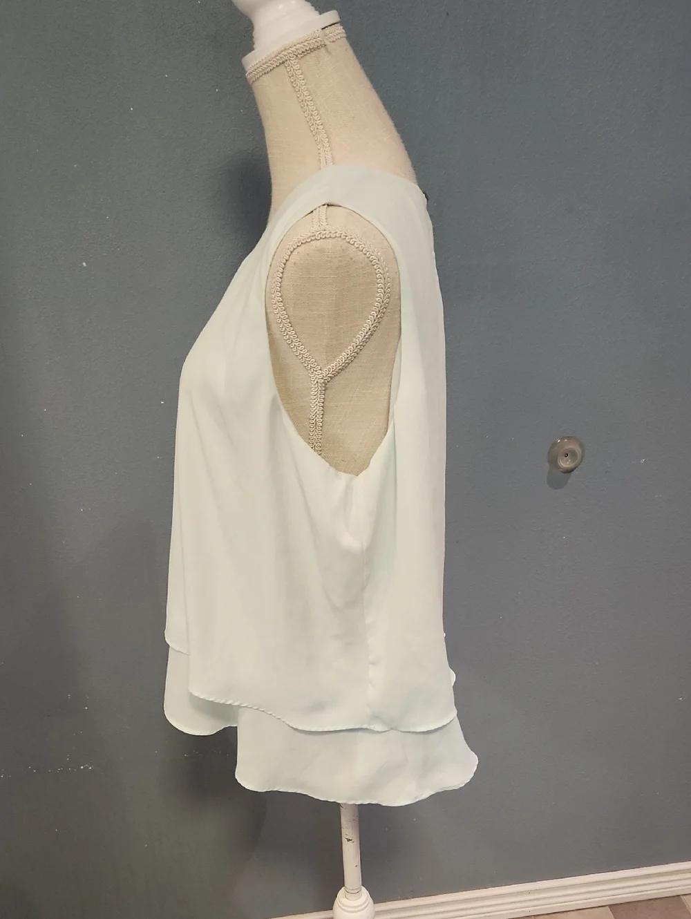 Metaphor Sheer Chiffon Layered Sleeveless Flowy Key Hole Blouse Preppy Office